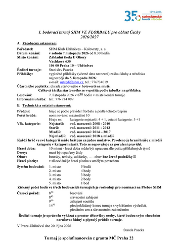 1. bod. turnaj ve florbalu pro oblast Čechy 1. bod. turnaj ve florbalu pro oblast Čechy